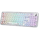 YUNZII X98 QMK/VIA Wireless Mechanical Gaming Keyboard with Knob,Tri-Mode BT5.0/USB-C/2.4GHz Hot Swappable Keyboard,Pre-lubed Switches Gasket Mount RGB Backlit for Wins/Mac (White, Crystal Switch)
