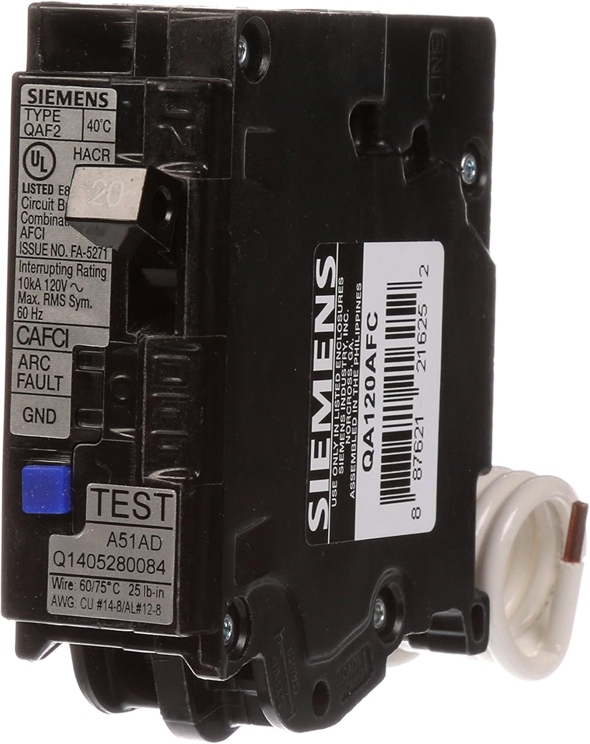 Siemens QA120AFC 20-Amp Single Pole 120-volt Plug-On Combination AFCI Breaker - - 