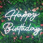 Happy Birthday Neon Sign - Large Happy Birthday Light Up Sign for Wall Decor with USB Powered, Adjustable Brightness Reusable LED Light Sign for All Birthday Party Decoration(16.5 x11inches,White)