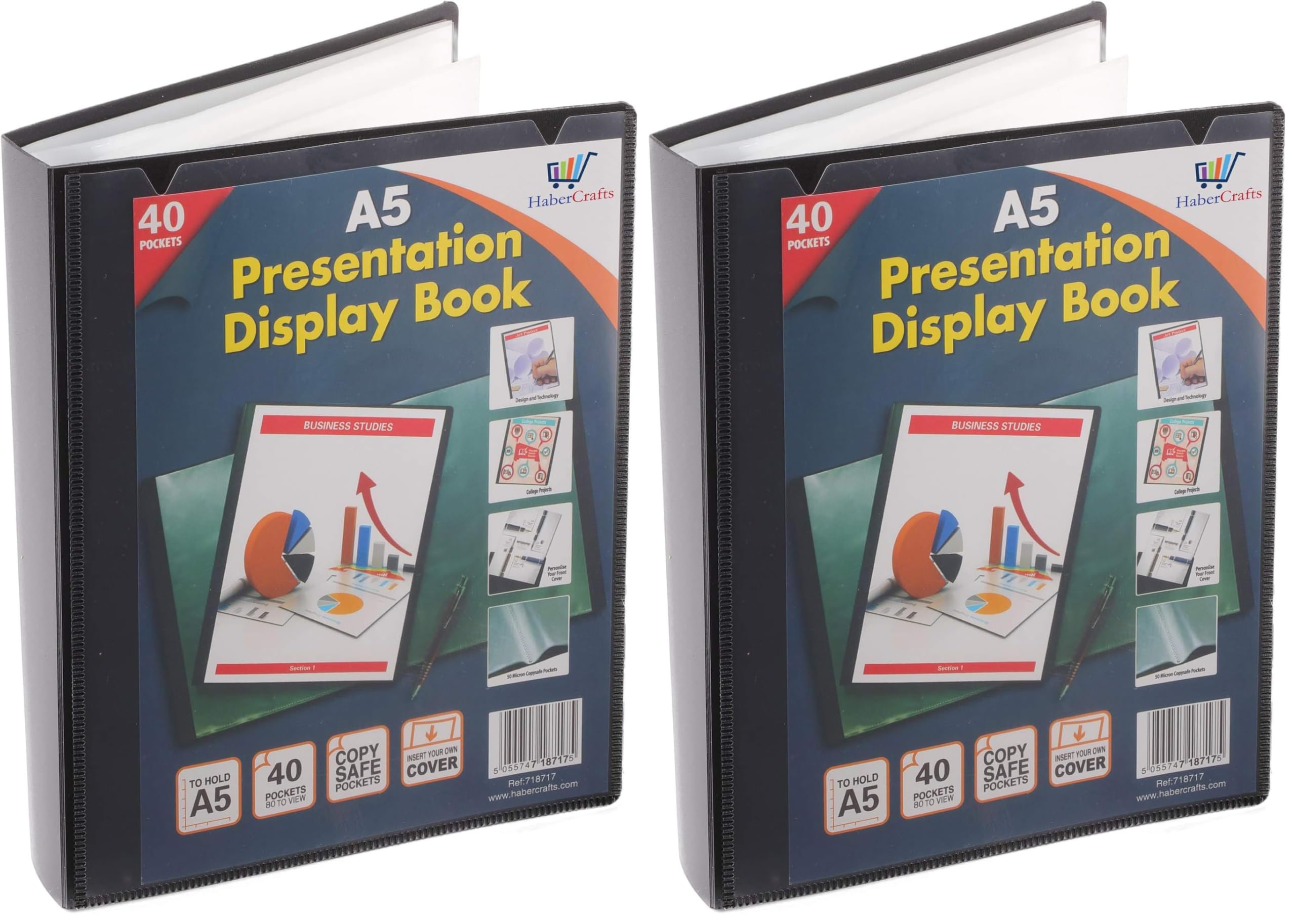 A5 40 Pocket Display Book Folder Portfolio (80 Views) Project Certificate Folder Plastic Wallets (Pack of 2)