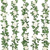ZIFTY 5Pcs 32.5FT Artificial Rose Vine Fake Flower Garland White Fake Silk Floral Hanging for Wedding Arch, Garden Tea Party Backdrop Room Decor and Home Decoration Outdoor Wall Decor