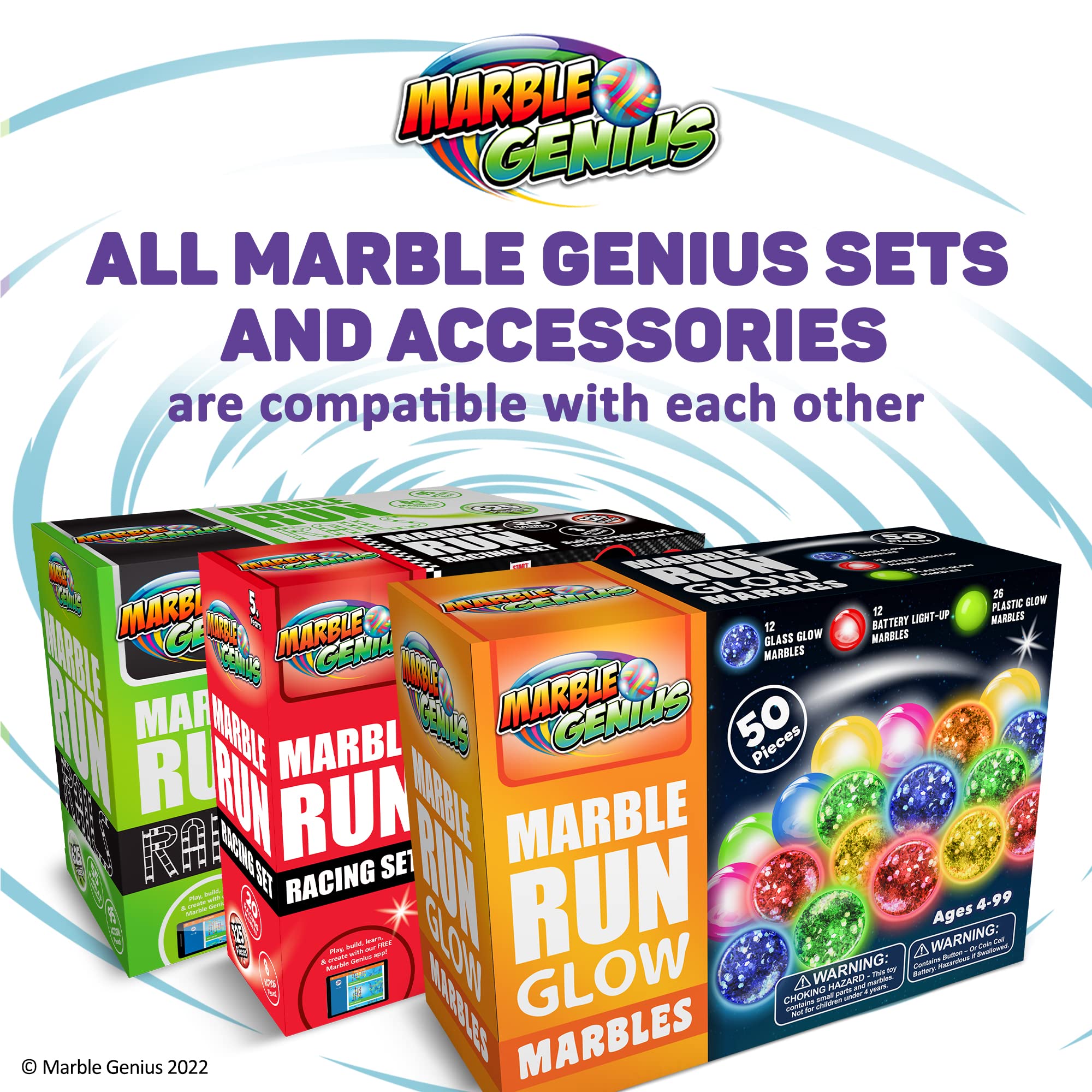 Marble Genius Glow in The Dark Marbles for Marble Run - 50 Pieces, Multicolor, Medium, Ages 4 & Up - Light-Up LED Orbs for Race Track & Colorful Play