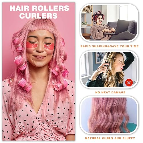 Roller Set Curlers For Short Fine Hair Velcro Volume Hair Rollers Set 12  Jumbo Self-Grip Heatless
