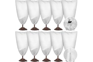 Hahood 10 Pieces Plant Covers Freeze Protection Winter Plant Frost Cover with Drawstring and Zipper Large Plant Protector Bag for Frost Blankets Jacket for Outdoor Plant, White, 23.6 x 31.5 Inch