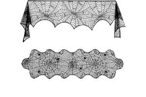 Lulu Home Halloween Fireplace Decorations, Fireplace Mantle Scarf Cover and Table Cloth, Black Lace Spider Web for Table, Door, Window and Fireplace Decoration, Halloween Decoration