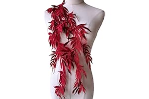 GELVS Mirror Pair Leaves Vines Lace Applique Embroidery Forest Motif Lace Patch Delicate Addition for Costumes,Party Dress Burgundy Color