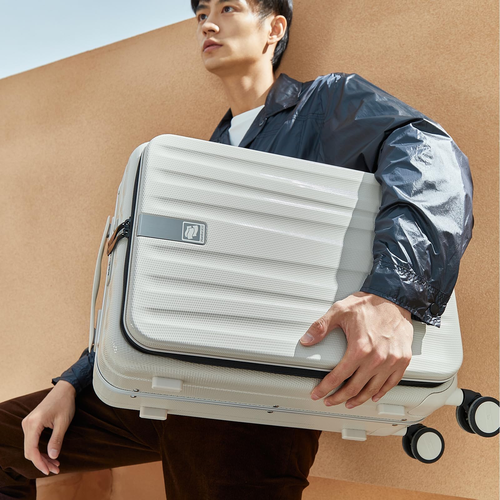 Hanke 20 Inch Carry On Luggage with Wheels PC Hard Shell Suitcase Top Opening Aluminum Frame Travel Luggage Suitcases for Woman Men Gifts.(Ivory White)