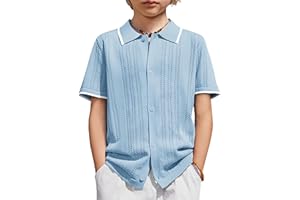 Arshiner Boys Button Down Shirt Short Sleeve Knit Shirt Summer Vintage Fashion Casual Beach Shirts for Kids 3-14 Years