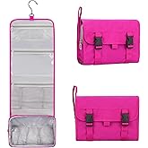 Relavel HangingTravel Toiletry Bag for Women, Large Capacity Toiletries Bag, Travel Essentials Organizer, Hanging Makeup Case for Accessories, Waterproof Bathroom Shower Bag (hot pink)