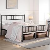 Yaheetech Double Metal Bed Frame 4ft6 with Headboard and Footboard Black view 2