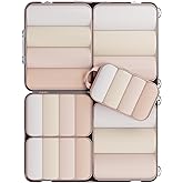 Veken 6/9/11 Set Compression Packing Cubes for Travel Essentials,Compressible Expandable Large Luggage Suitcase Organizer Bags for Clothing,Durable Space Saver Storage Bags(Beige)