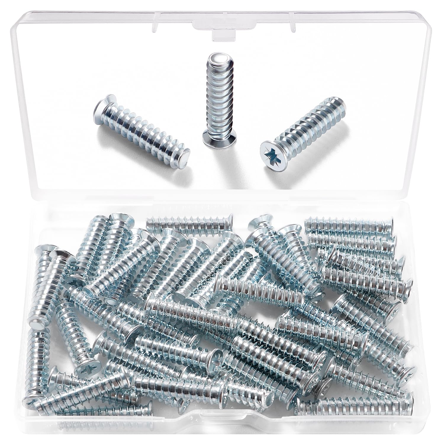 VooGenzek 50 PCS M6.3 x 25mm Euro Screws, Countersunk Head, Galvanized Steel, For Furniture Accessories, Drawer Guides, Cabinets, Doors, Wardrobes