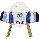 Fast One 1st Birthday High Chair Banner - Race Car Blue Tassel Highchair Decor for Boys, My First Lap Birthday Decor