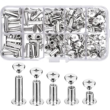Pangda 80 Set Chicago Binding Screws Assorted Kit 5 Sizes Metal Round Cross Head Stud Screw Posts Nail Rivet Chicago Button for DIY Leather Decoration Bookbinding