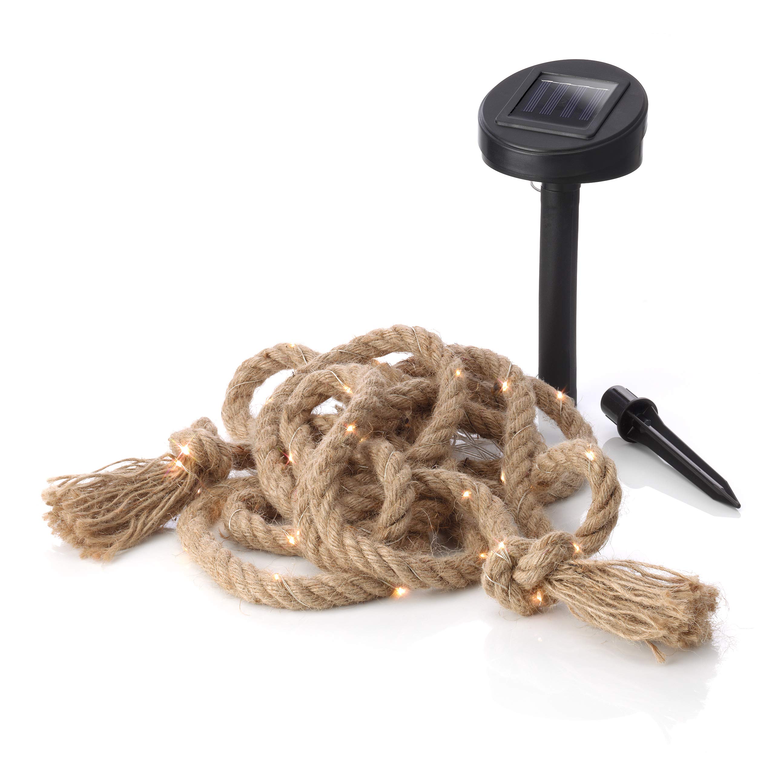 Auraglow Solar Powered 60 LED Bulb Decorative Garden Outdoor Natural Hemp Rope String Fairy Light, Ideal for Pergolas, Gazebos, Posts and Trees