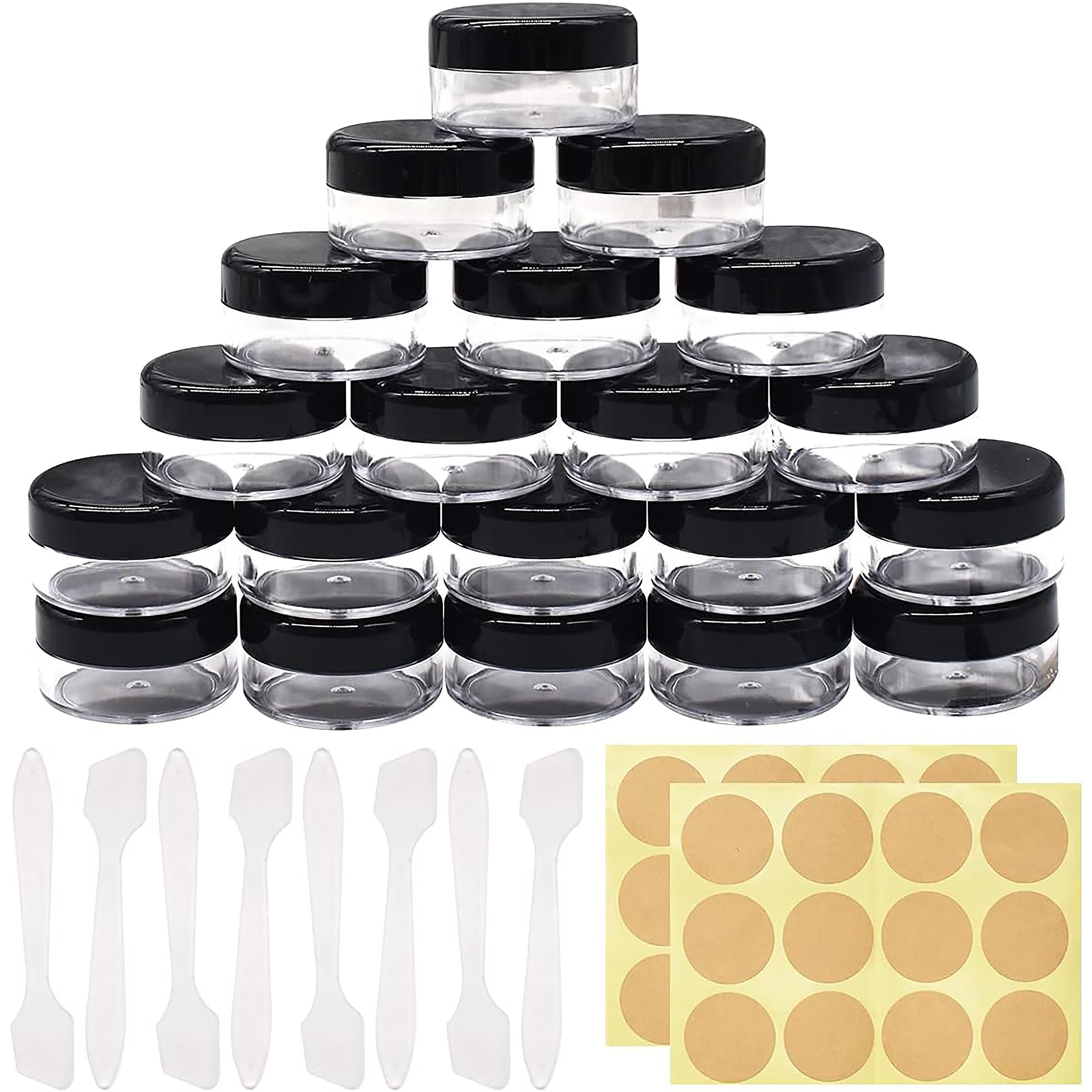 Travel Cosmetic Jar,Jicyor 20g/20ml Empty Sample Pots 20pcs Small Containers Pots with 20 Mini Spatula and Stickers Clear Plastic Cosmetic Container Jars for Travel Cream Sample