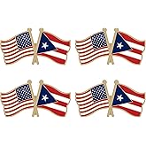 Puerto Rico Crossed Double Flag Lapel Pins Small Mini Puerto Rican Friendship Pin Badge,Pack of 4