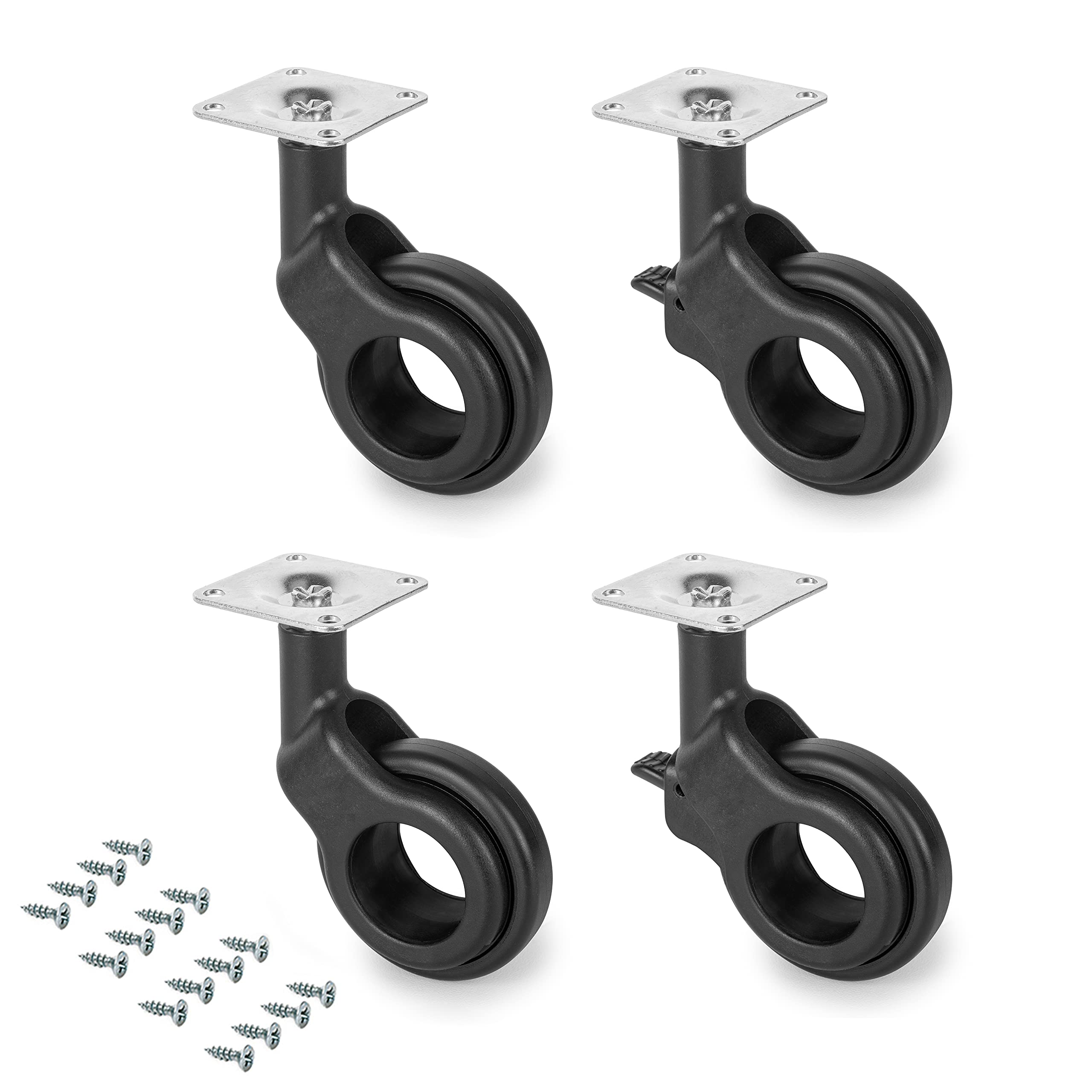 Emuca - Castors kit with Plate-Mounted, Ø 60 (2,36 inch), Black Painted, Steel and Plastic