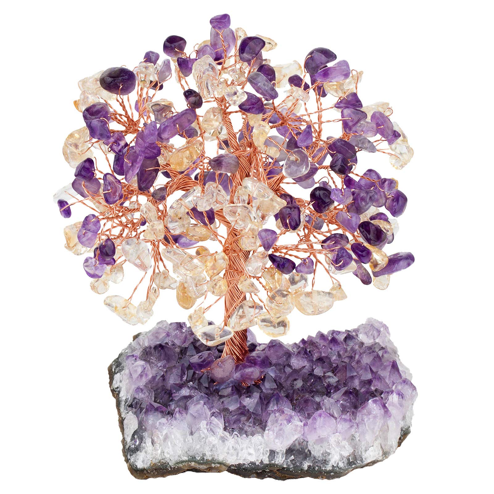 Mookaitedecor Amethyst & Citrine Crystal Tree With Cluster Base - Bonsai Money Tree for Wealth Luck Feng Shui - Reiki Chakra Healing Purple Room Decor Ornament