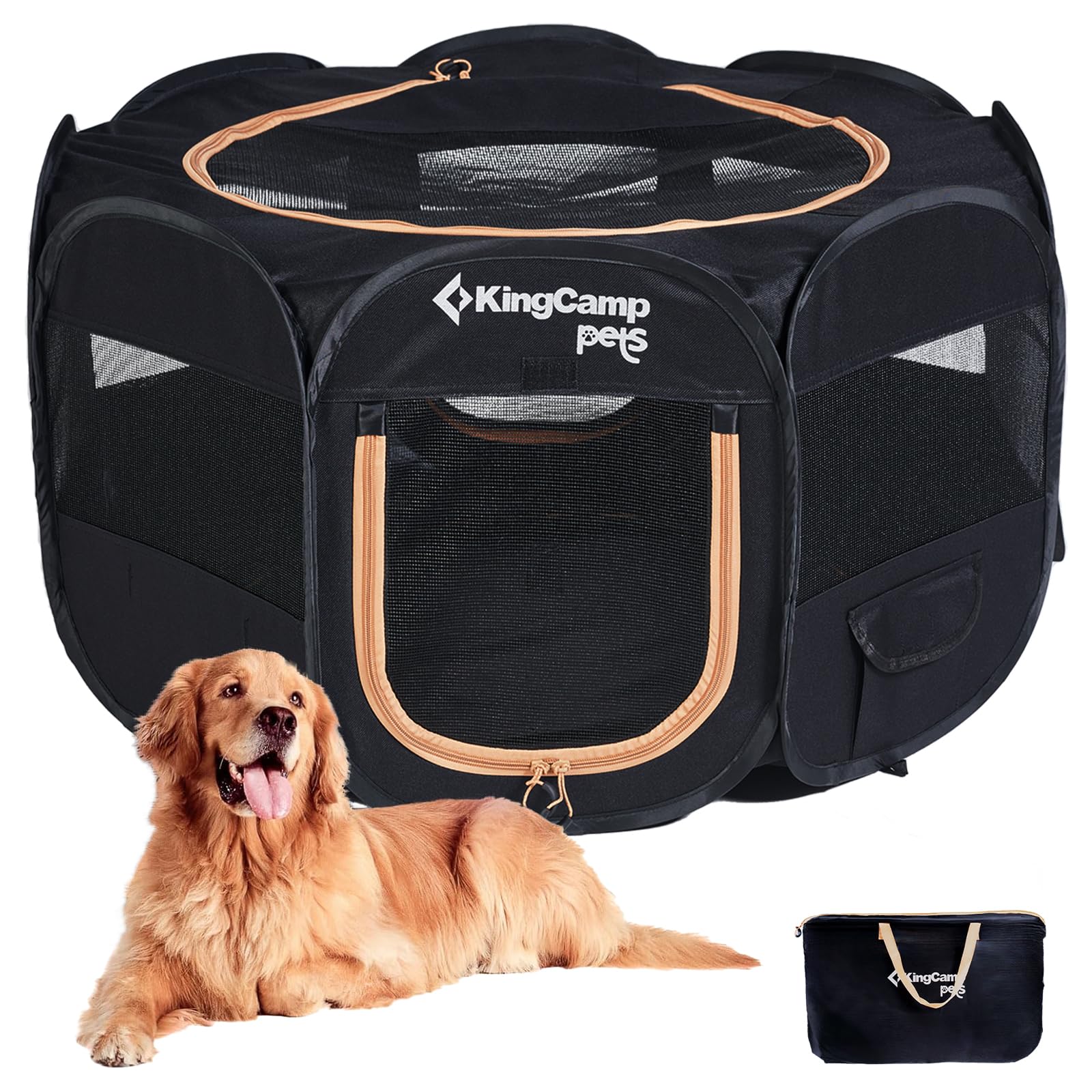 KingCamp ペットサークル ドッグハウス 大型犬 八角形 折りたたみ メッシュサークル 猫 犬 兼用 プレイサークル ペットケージ 軽量 持ち運び 室内 アウトドア キャンプ お出かけ用品 幅広127 cm 高60 cm L商品画像