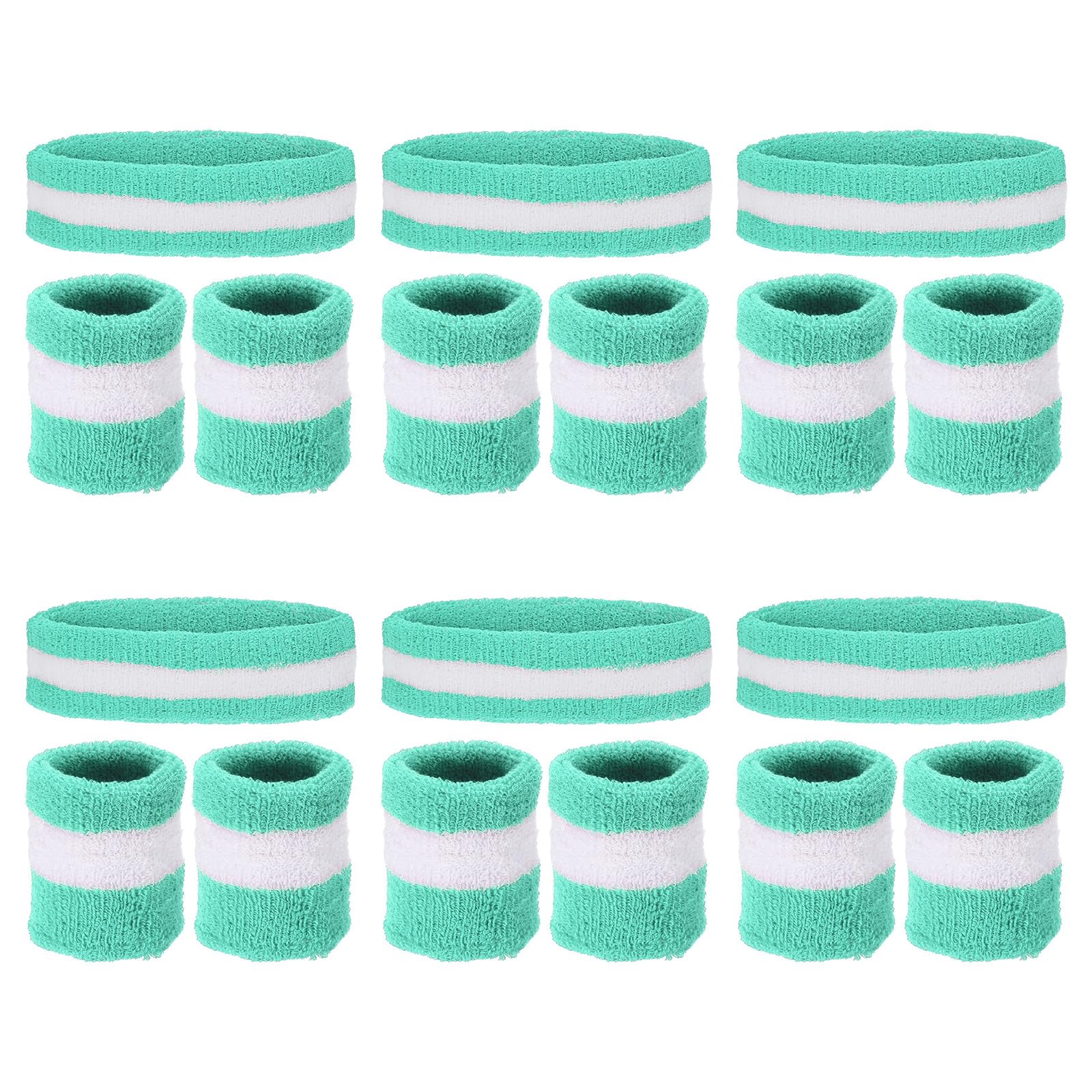 PATIKIL Sweatbands Headband Wristband, 6 Set/18Pcs Sweatband Terry Cloth for Sports Basketball Tennis Athletic Gym Working Out, Sky Blue, White
