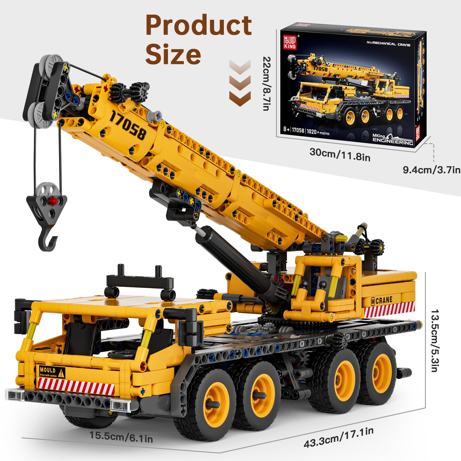 Mould King Technik 17058 Mechanischer Kran Bausteine Spielzeug Statische Version 997 Teile Klemmbausteine LKW Kranwagen Spielzeug Geschenk Für Kinder Ab 8 Jahre (Ohne Motor) 3