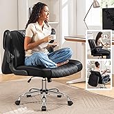Silla de oficina Criss Cross con respaldo abatible 2 en 1, silla ergonómica de piel sintética, altura ajustable, brazos girat