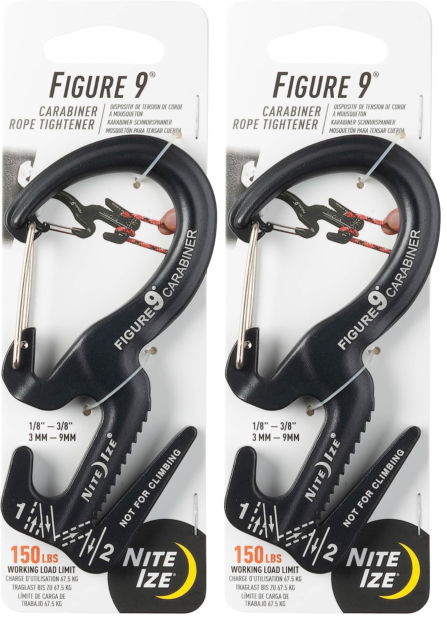 NITE IZE Figure 9 Carabiner Gray-Black Large (Pack of 2)