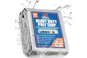 Tarpware 10'x12' Silver/Black Heavy Duty Waterproof Full Size Tarp, Durable Poly Tarpaulin with Grommets&Reinforced Edges, UV Resistant Tarp Cover for Vehicle/Pool Cover/Boat/Tent/Construction site