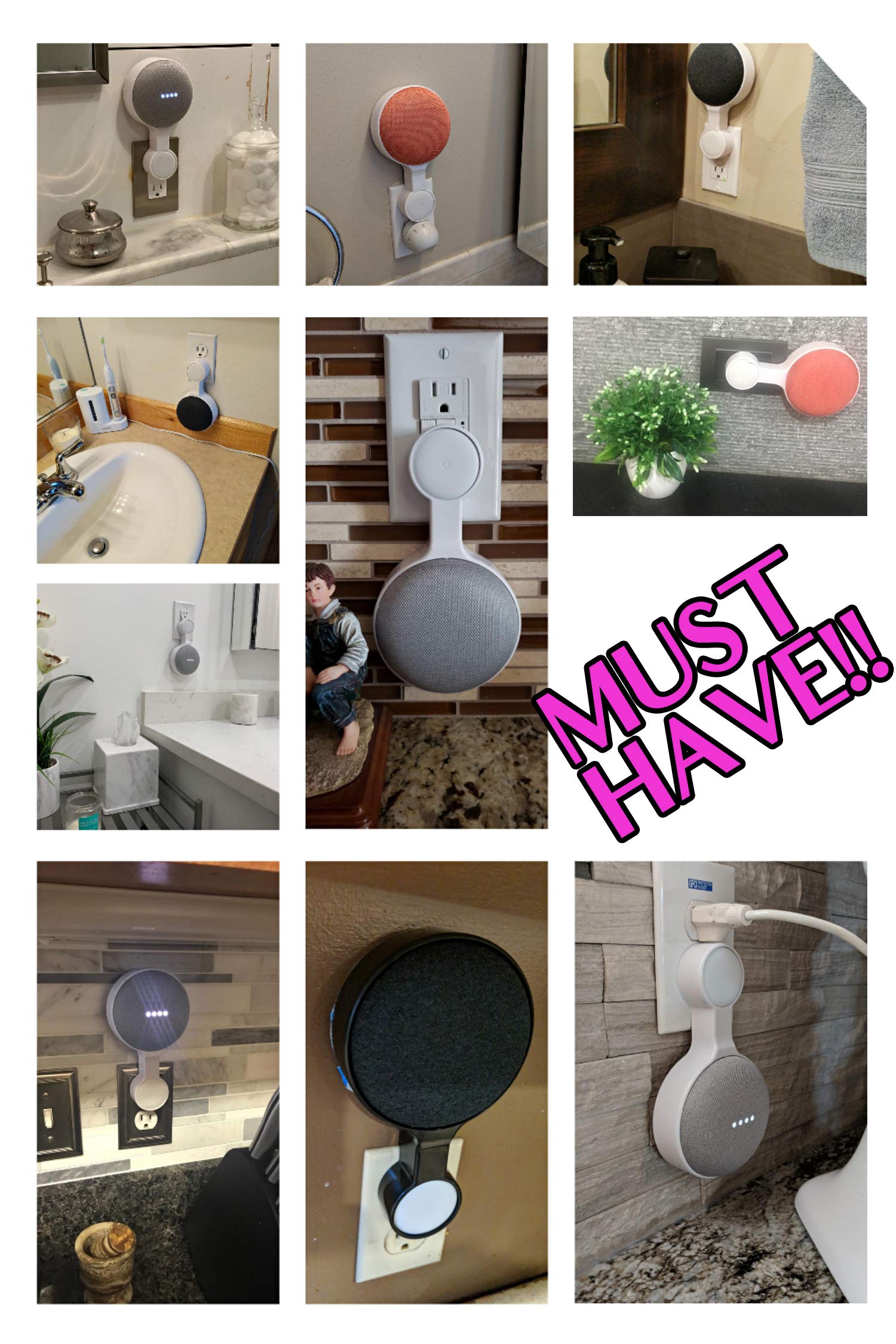 Outlet Wall Mount Holder for Google Home Nest Mini (1st & 2nd Generation), A Space-Saving Accessories for Google Home Mini Voice Assistant (White)