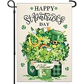 St Patrick's Day Garden Flag for Outside 12x18 Inch Double Sided Irish Welcome Garden Flag Green Shamrock Mason Jar Lucky Garden Flags for Outdoor Indoor House Yard Holiday Signs Decorations