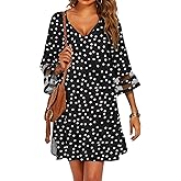 Ekouaer Women's Swimsuit Cover Up 3/4 Bell Sleeve Beachwear Coverups Deep V-Neck Bikini Beach Dress S-3XL