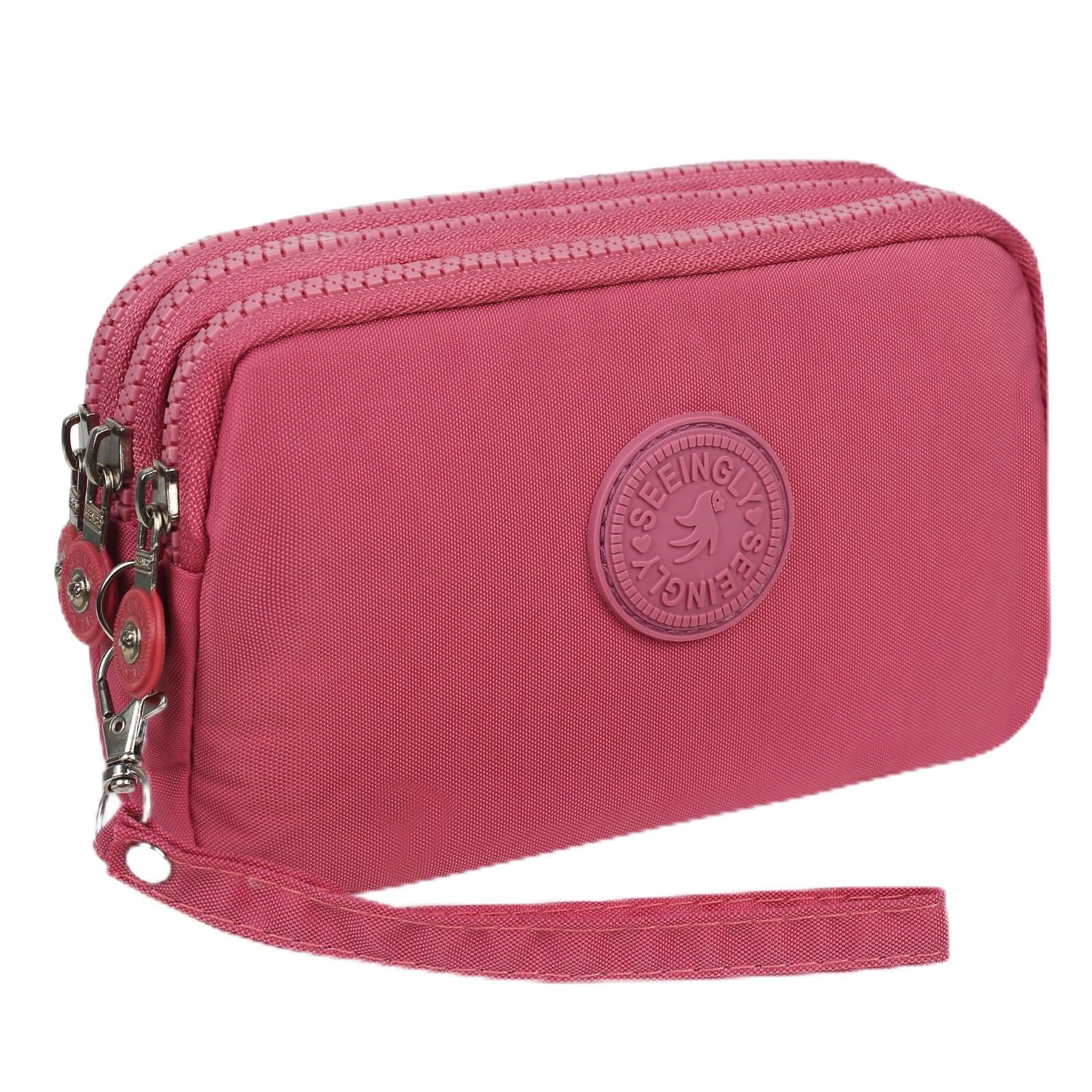 Multifunction 3 Layers Zipper Key Card Phone Pouch Coin Money Bag Purse Wallet (Watermelon Red)