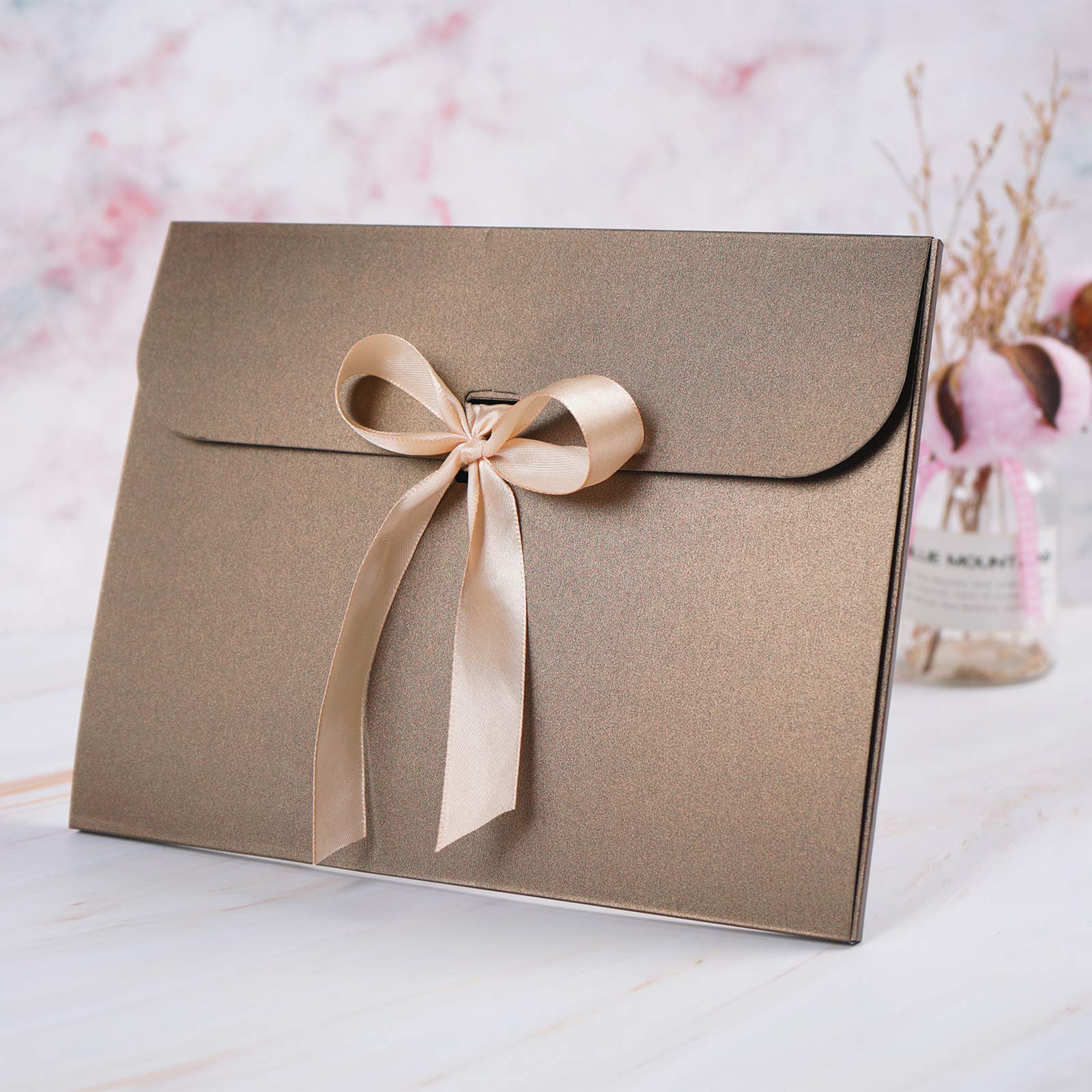 10 Pack Large Gift Envelopes With Ribbon Bow - Thick Vintage Envelopes for Wedding, Birthday Invitations, Baby Bridal Shower, Graduation