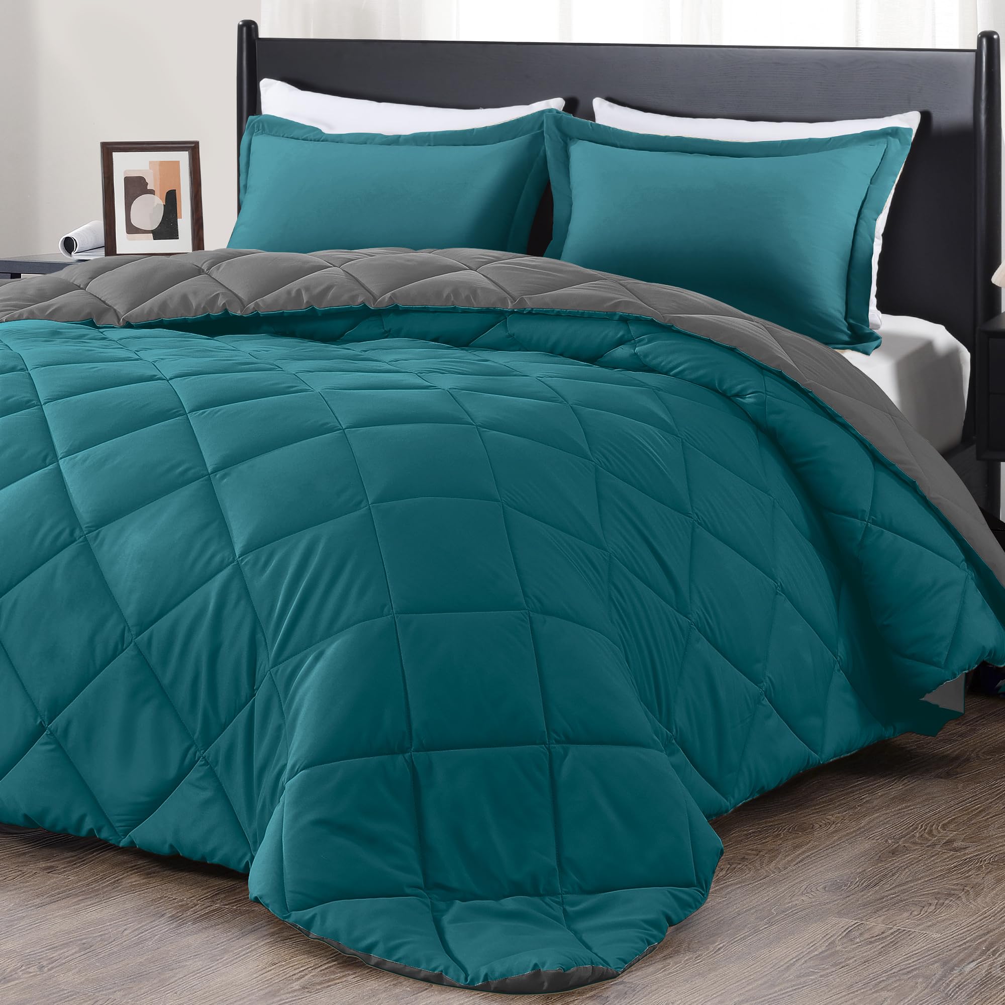 Photo 1 of **********IT HAS A WHITE SPOT********** downluxe King Size Comforter Set - Ocean and Grey King Comforter, Soft Bedding Sets for All Seasons -3 Pieces - 1 Comforter (104"x92") and 2 Pillow Shams(20"x36")
