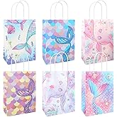 Hidaily 24 Pcs Mermaid Birthday Party Favors Bags, Mermaid Goodie Candy Bags with Handle, Under the Sea Gift Wrap Packs for Kids Girls Party Decoration