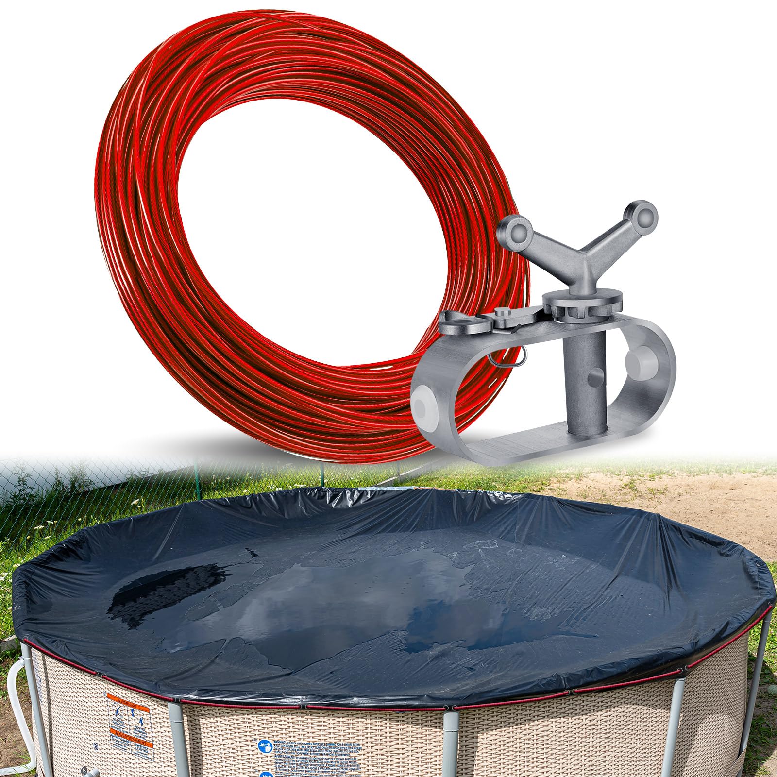 Swimming Pool Cover Winch 131ft Swimming Pool Cover Cable for Winter Safe Above Ground Swimming Pool Cover