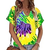 Women Funny Carnival Outfits T Shirts New Orleans Party V Neck Short Sleeve Tee Tops