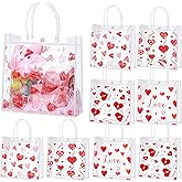 Hosuly 24 Pcs Valentines Clear Gift Bags Reusable Heart PVC Tote Bags with Handles Plastic Valentines Day Candy Treat Goodie Handbags for Wedding Birthday Party Favors Supplies, 7.8 x 7.8 x 3.1 Inch