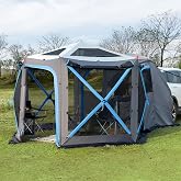 JOYTUTUS Dual-Use Pop up SUV Tent for Camping, 10FT x 10.5FT and 11FT x 11FT Big Space 2 Rooms Car Tent for Family, Outdoor Gazebo with 4 Sides Screen, 2 Doors, Portable Carry Bag