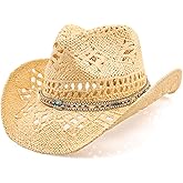 WQWOVRVO Cowboy Hat,Cowgirl Hat,Cowboy Hats for Women/Mens/Straw Wide with Shapeable Brim Cowboy Hat for Womens/White/Black.