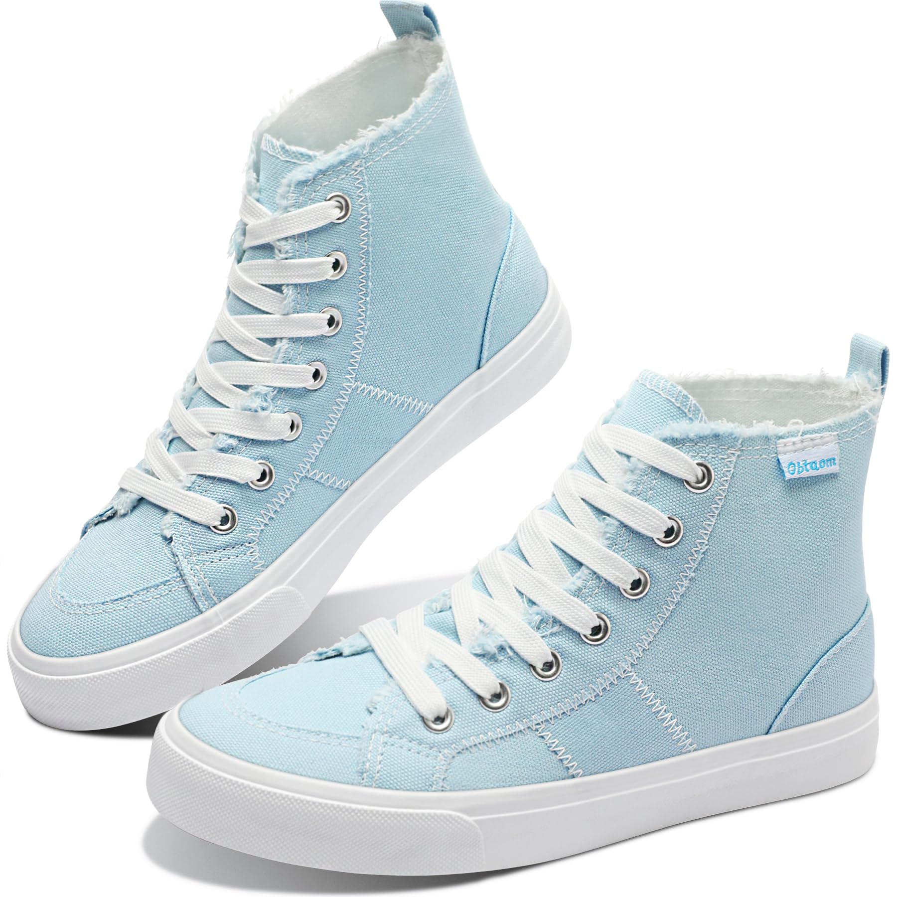 Photo 1 of Obtaom Men High Top Linen Shoes Play Mid Fashion Sneaker Casual Lace up Canvas Shoes(Cyan,12 Women/10 Men)