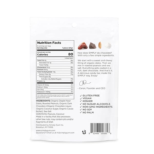 SIMPLY GUM, SALTED PEANUT DARK CHOCOLATE DATE BARS, 4.5 OUNCE