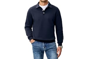 JMIERR Men's Casual Sweatshirt Long Sleeve Button Collared Basic Regular fit Pullover Polo Shirts