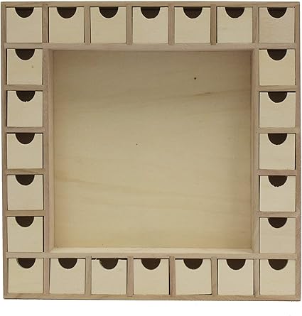 Wooden Advent Calendar With Drawers Unfinished Shadow Box Shape