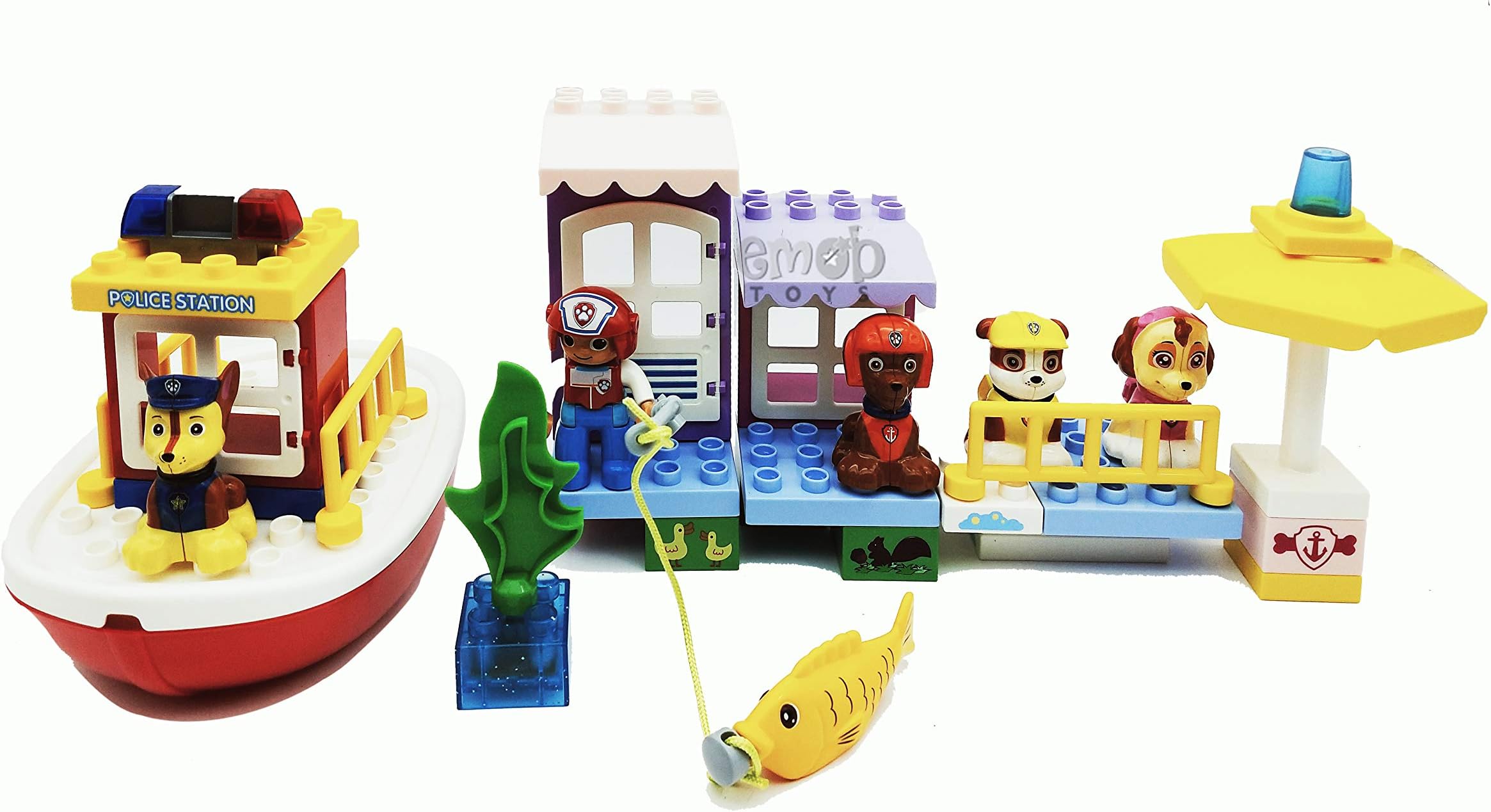 Emob® 40 Pcs Classic Fire Fighter Marine Rescue Boat Bulding Blocks Set Toy with Light Effects