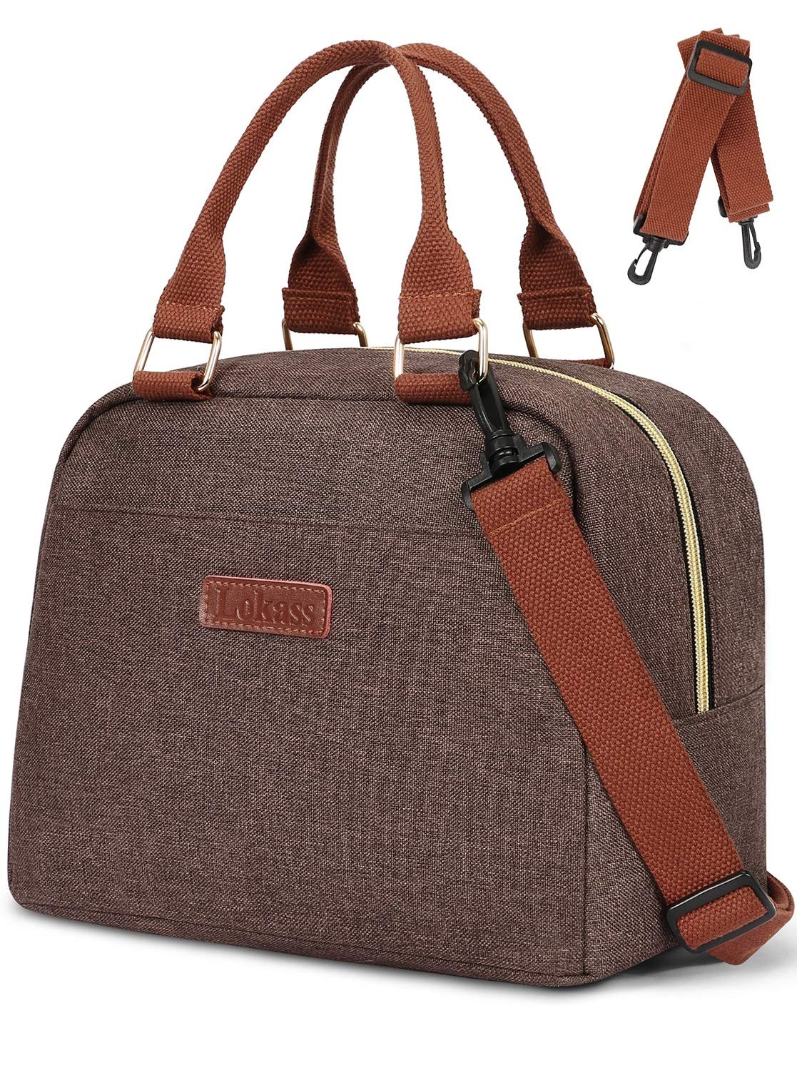 Lunch Box Bag Insulated Cooler Tote Bento Bag With Strap for Adults Men Women Work School Picnic (Brown)