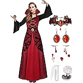 Vampire Costume for Women with teeth Accessories Gothic Vampire Dress Halloween Witch Costume Adult
