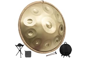 LOMUTY Handpan Drum 22 Inch for Adults,D Minor Kurd 10 Notes - 440Hz Professional Hand Pan,Handpan Instrument,Hand Drum (Gold