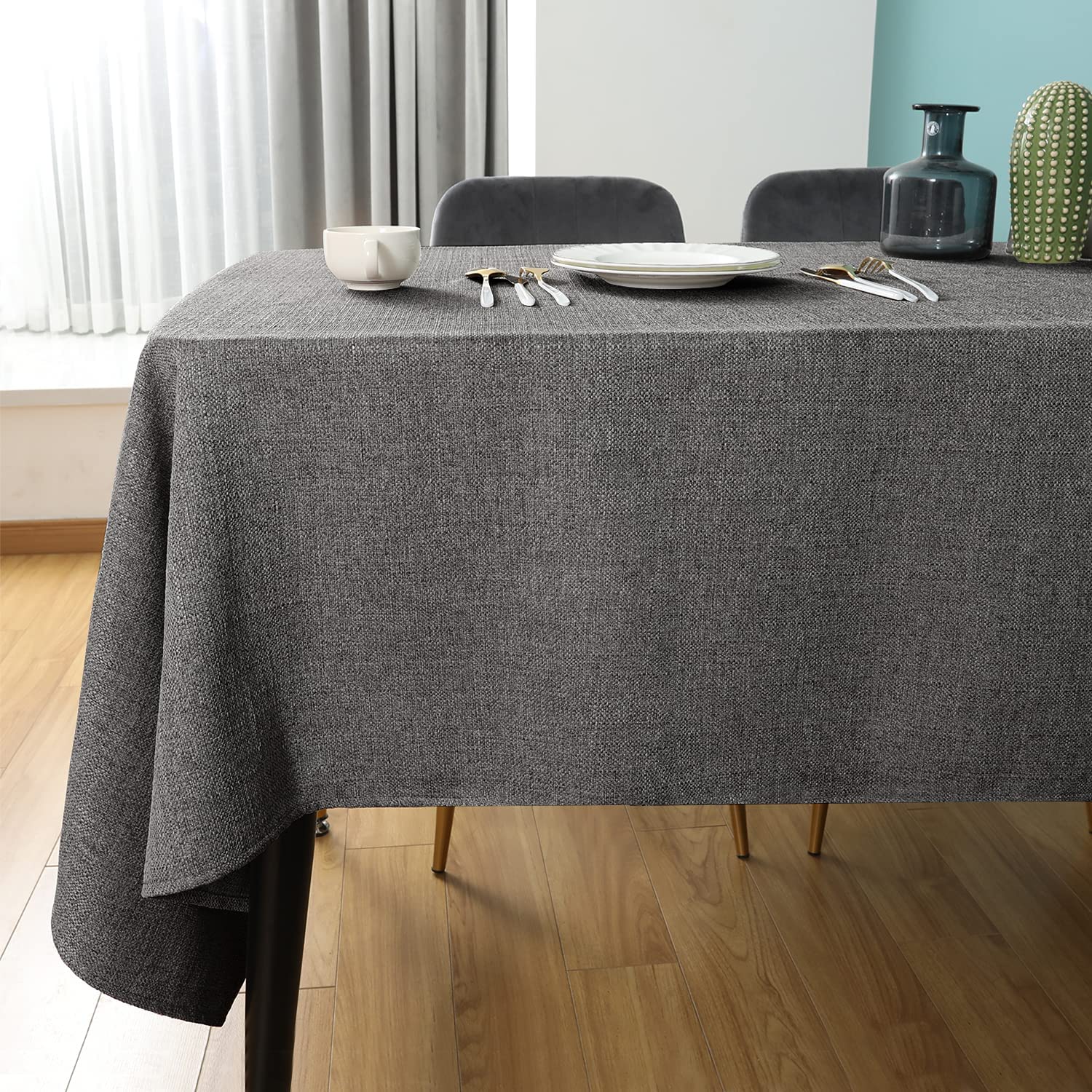 SEASHORE TREE Rectangle Table Cloth – Wipe Clean Tablecloth, Thick Faux Linen Waterproof Table Cover for Dining Room, Kitchen, Home, or Restaurant, Grey 84.6" x 57.1"